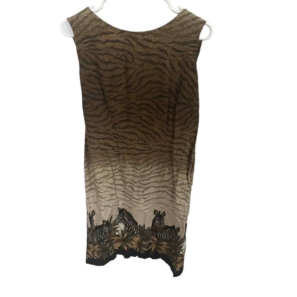 Vintage Stonebridge Made in Mexico Brown Zebra print‎ Linen Rayon Dress Size 6P